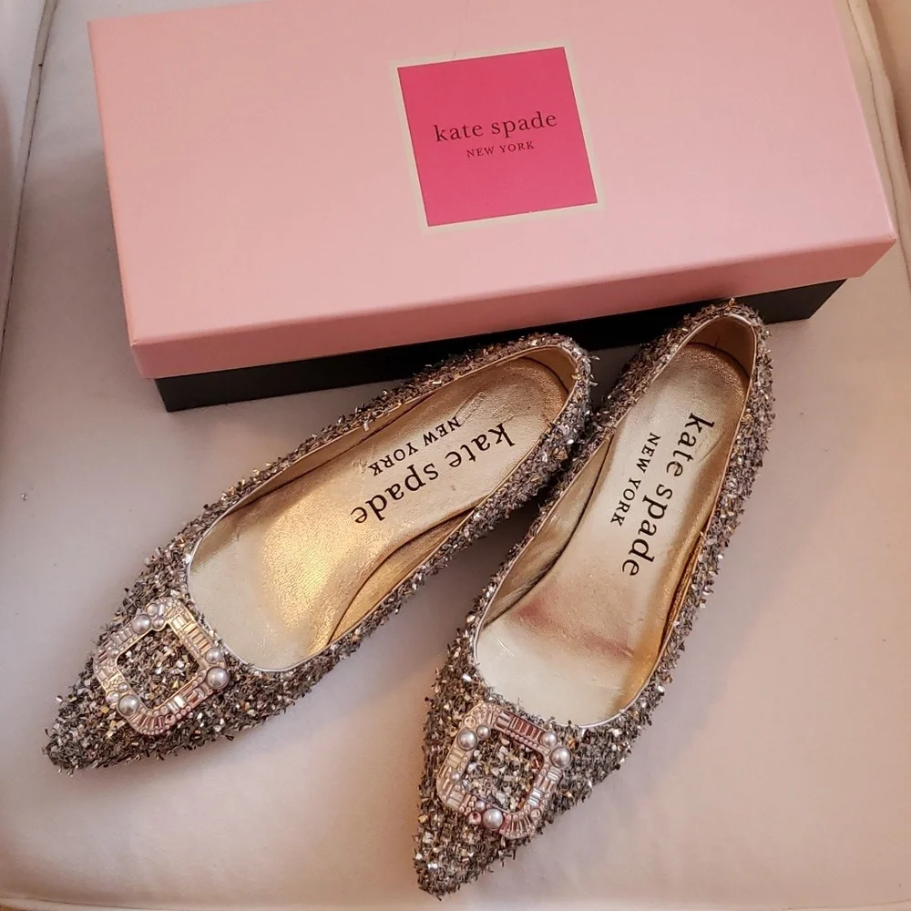 Kate Spade "buckle up" metallic tweed flats - worn once! - Picture 5 of 9